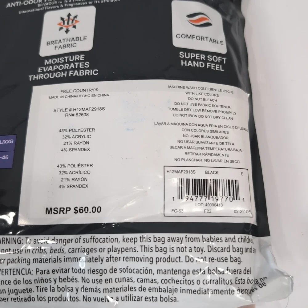 Free Country Microtech Heat Mens Base Layer Pants 2 pack  Black Size Small 29-31